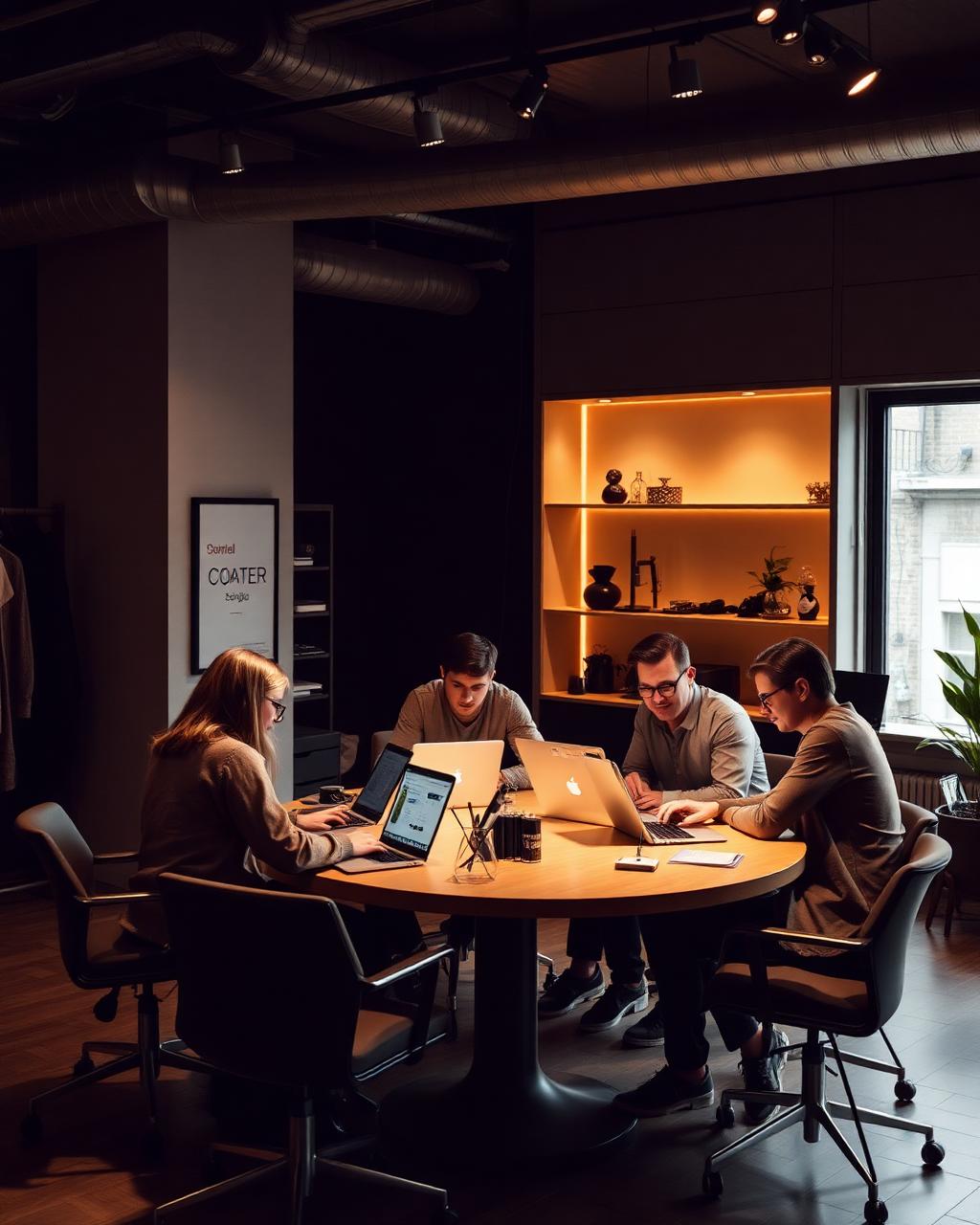 Team collaborating around a table in the studio