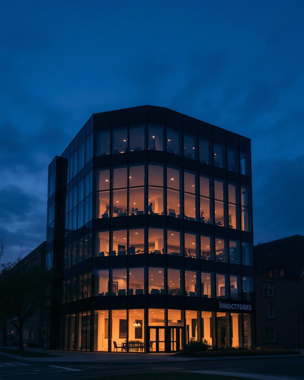 Studio building at dusk